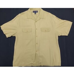 Nat Nast Luxury Originals Mens Large 100% Silk Short Sleeve Camp Shirt Green